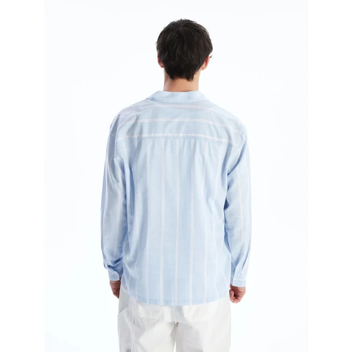 XSIDE Beyaz Rahat Kalıp Uzun Kollu Çizgili Poplin Erkek Gömlek