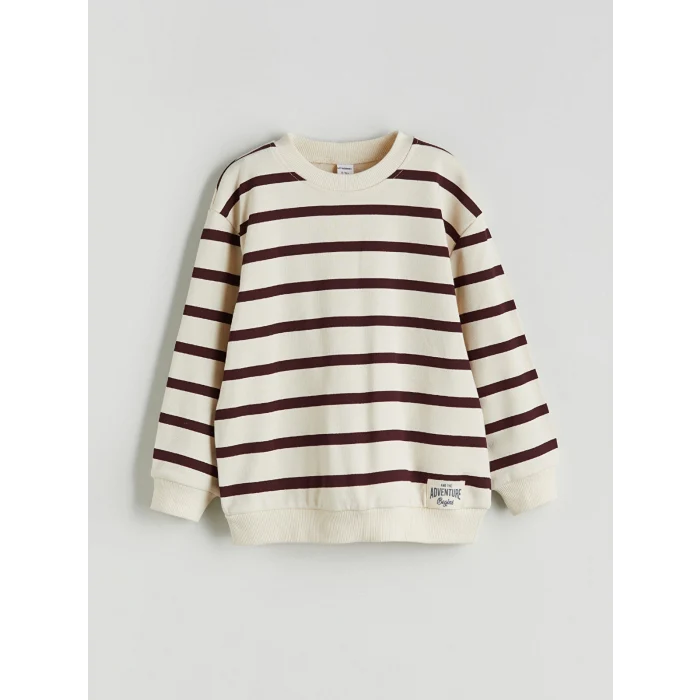 LCW Kids Bej Bisiklet Yaka Çizgili Erkek Çocuk Sweatshirt ve Eşofman Alt 2li