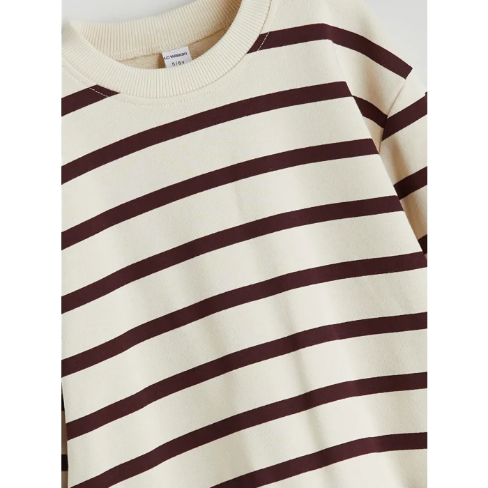 LCW Kids Bej Bisiklet Yaka Çizgili Erkek Çocuk Sweatshirt ve Eşofman Alt 2li