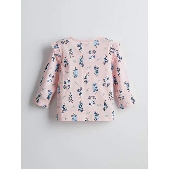 LCW Kids Pembe Bisiklet Yaka Çiçekli Kız Bebek Pijama Takımı