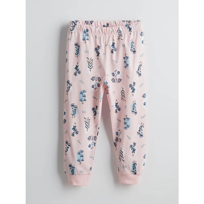 LCW Kids Pembe Bisiklet Yaka Çiçekli Kız Bebek Pijama Takımı
