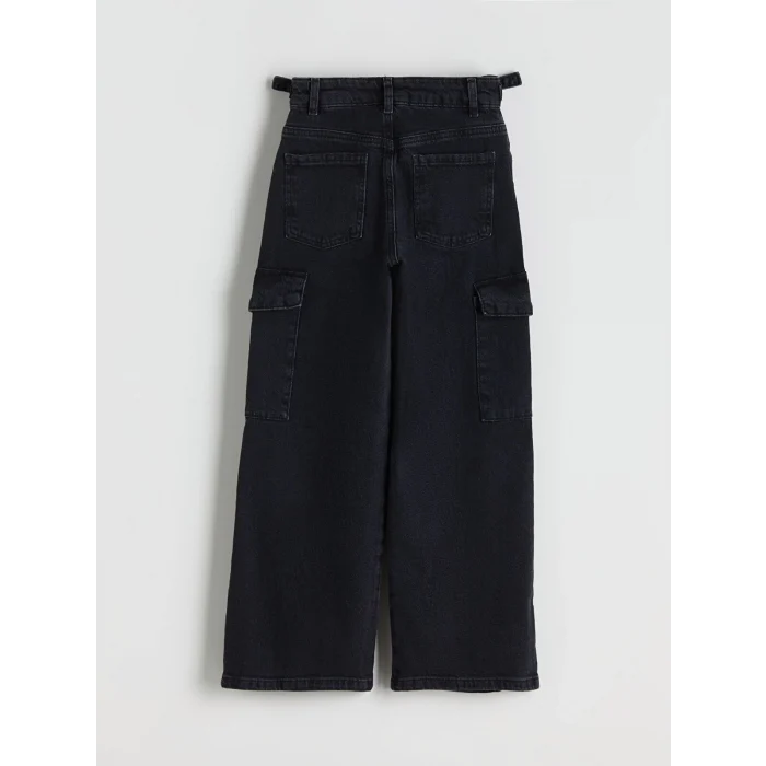 LCW Kids Siyah Beli Ayarlanabilir Lastikli Kız Çocuk Kargo Jean Pantolon