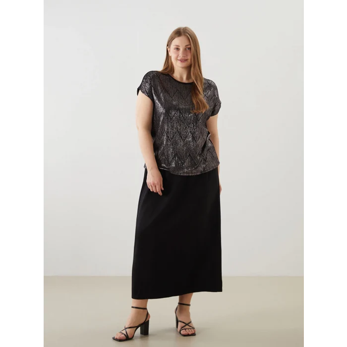 LCW Grace Siyah Beli Lastikli Keten Karışımlı Etek