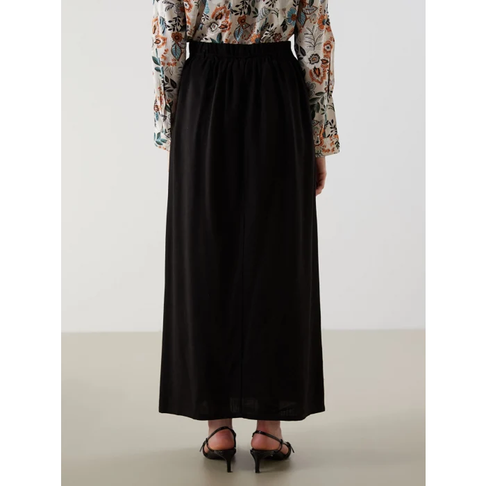 LCW Grace Siyah Beli Lastikli Keten Karışımlı Etek