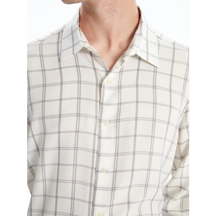 LCW Vision Ekru Rahat Kalıp Uzun Kollu Ekose Erkek Gömlek
