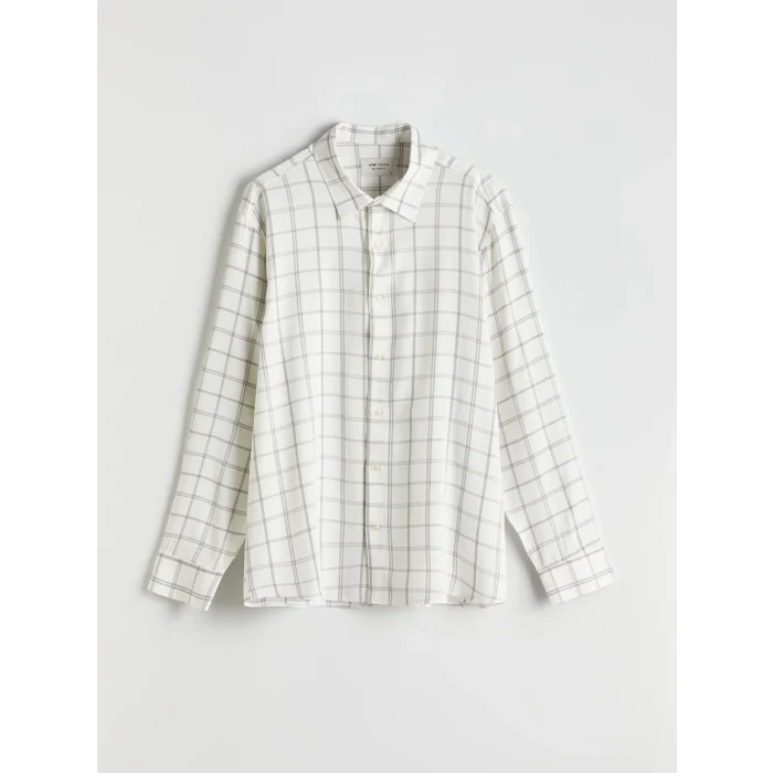 LCW Vision Ekru Rahat Kalıp Uzun Kollu Ekose Erkek Gömlek