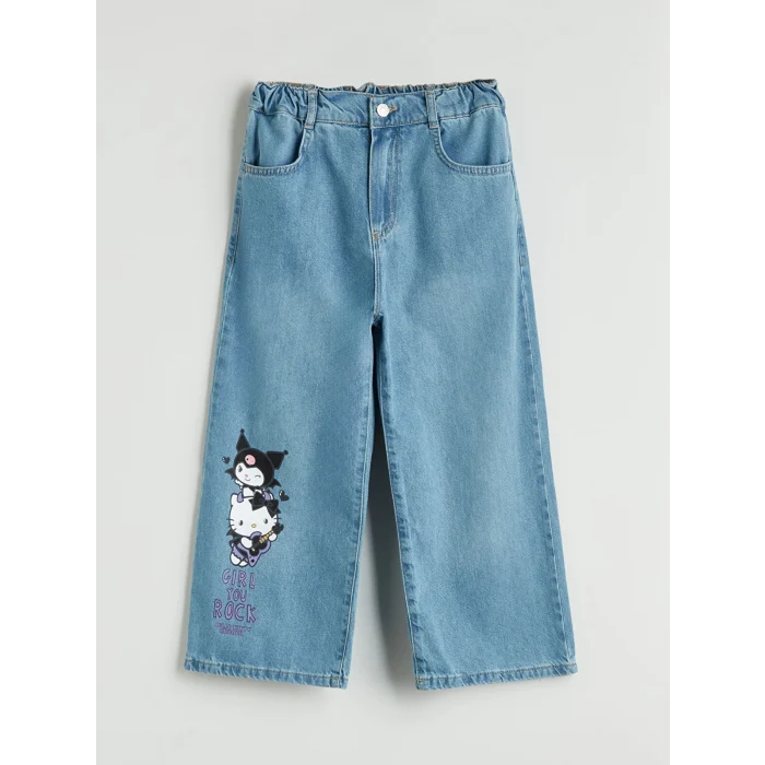 LCW Kids Indigo Wideleg Baskılı Kız Çocuk Jean Pantolon