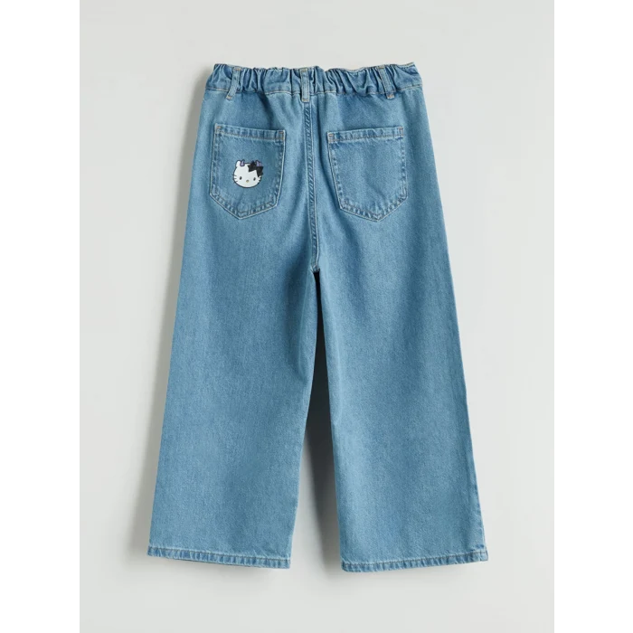 LCW Kids Indigo Wideleg Baskılı Kız Çocuk Jean Pantolon