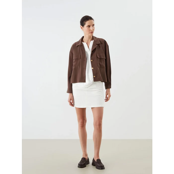 LCWAIKIKI Classic Kahverengi Gömlek Yaka Oversize Kadın Ceket