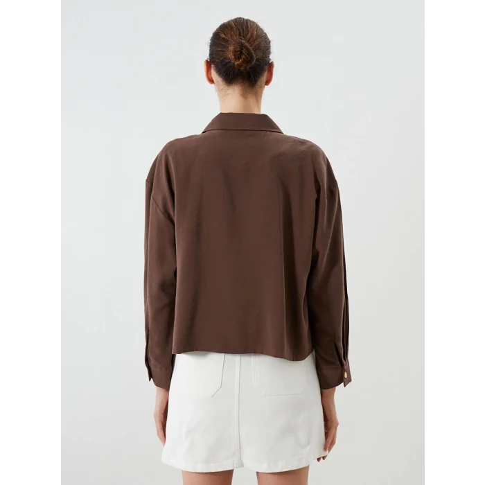 LCWAIKIKI Classic Kahverengi Gömlek Yaka Oversize Kadın Ceket