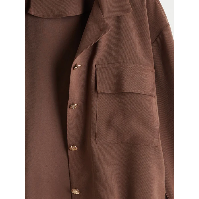 LCWAIKIKI Classic Kahverengi Gömlek Yaka Oversize Kadın Ceket