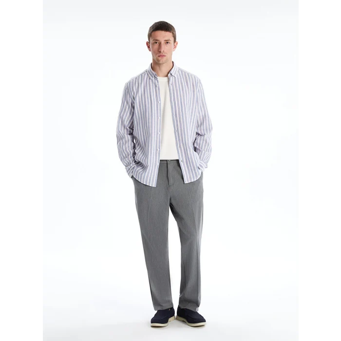 LCW Vision Mavi Slim Fit Uzun Kollu Çizgili Gömlek