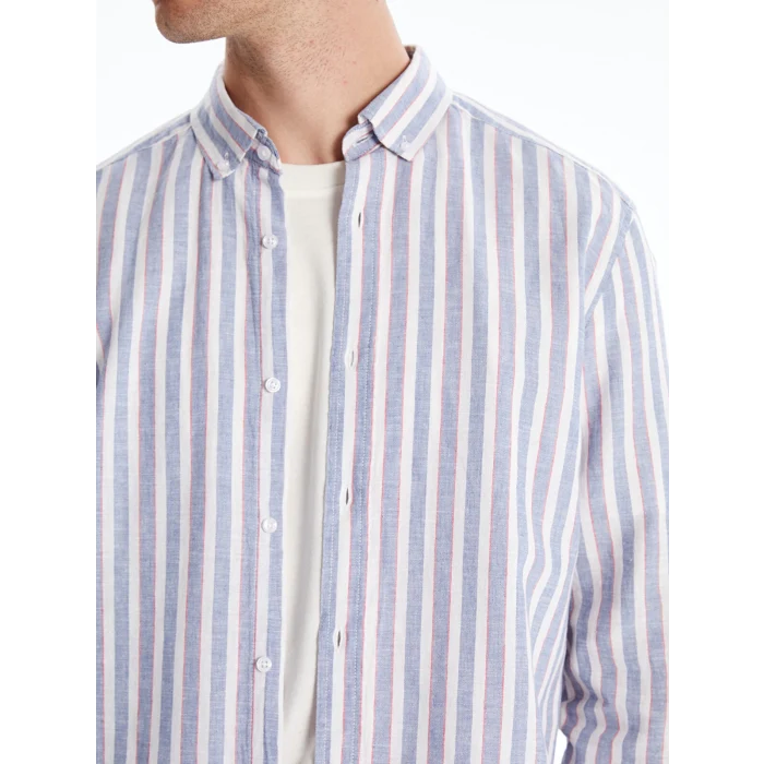 LCW Vision Mavi Slim Fit Uzun Kollu Çizgili Gömlek