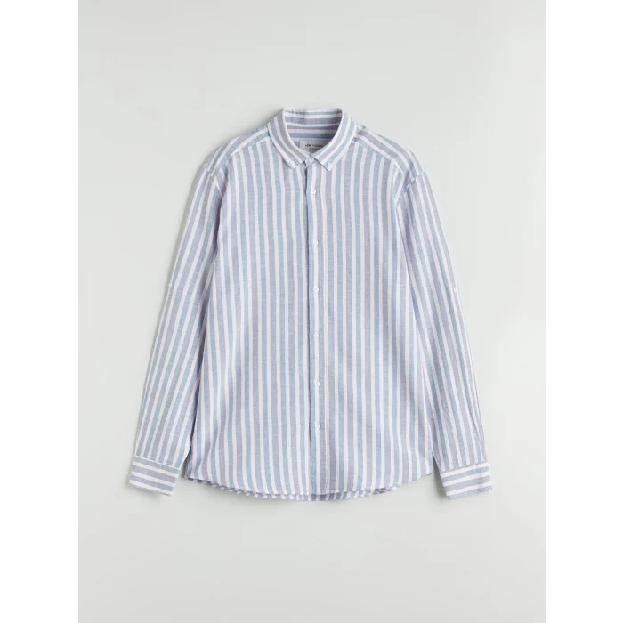 LCW Vision Mavi Slim Fit Uzun Kollu Çizgili Gömlek