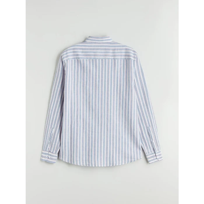 LCW Vision Mavi Slim Fit Uzun Kollu Çizgili Gömlek