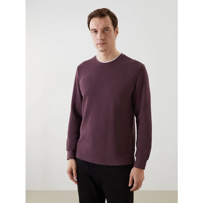 LCWAIKIKI Classic Mürdüm Bisiklet Yaka Uzun Kollu Erkek Sweatshirt