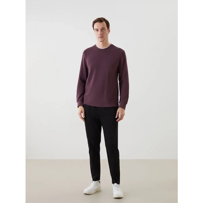 LCWAIKIKI Classic Mürdüm Bisiklet Yaka Uzun Kollu Erkek Sweatshirt