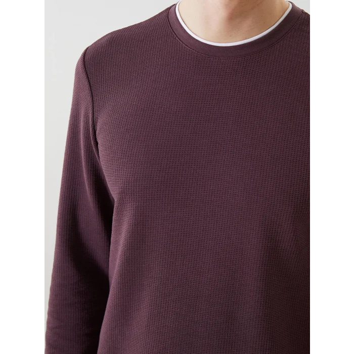 LCWAIKIKI Classic Mürdüm Bisiklet Yaka Uzun Kollu Erkek Sweatshirt