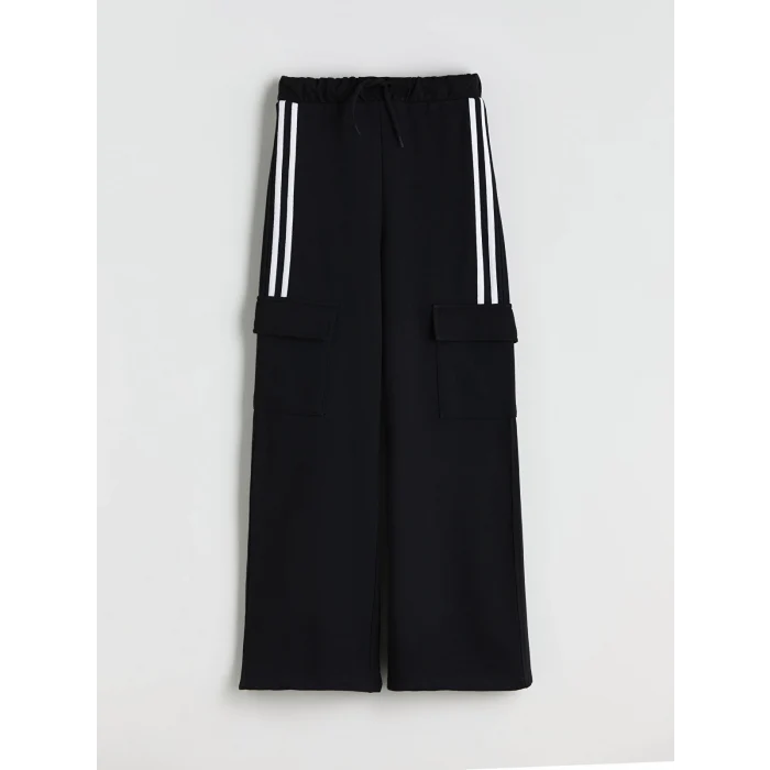 LCW Kids Siyah Beli Lastikli Çizgili Geniş Paça Kız Çocuk Eşofman Altı