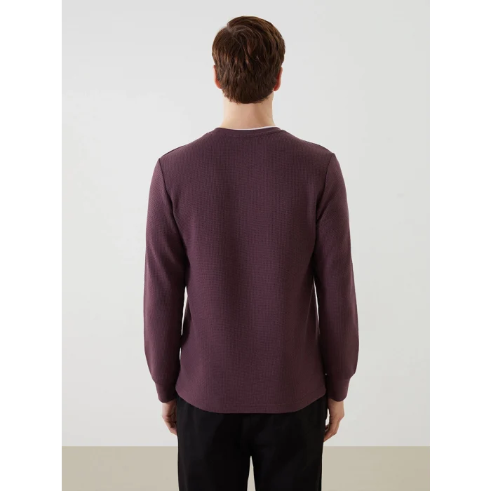 LCWAIKIKI Classic Mürdüm Bisiklet Yaka Uzun Kollu Erkek Sweatshirt