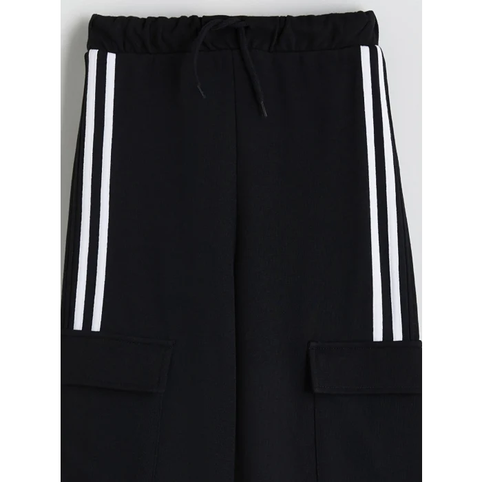 LCW Kids Siyah Beli Lastikli Çizgili Geniş Paça Kız Çocuk Eşofman Altı