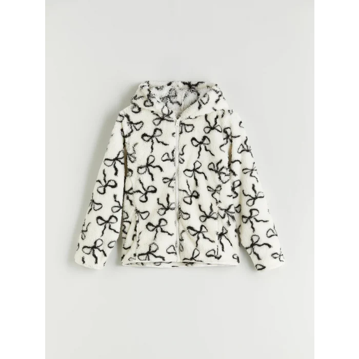 LCW Kids Ekru Kapüşonlu Fermuarlı Kız Çocuk Sweatshirt