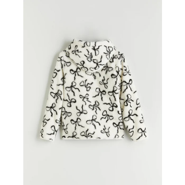 LCW Kids Ekru Kapüşonlu Fermuarlı Kız Çocuk Sweatshirt