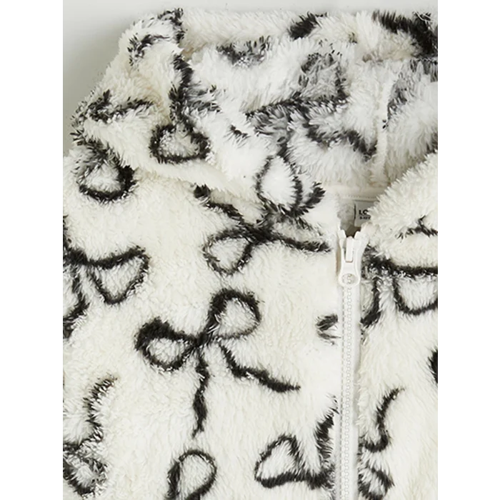 LCW Kids Ekru Kapüşonlu Fermuarlı Kız Çocuk Sweatshirt