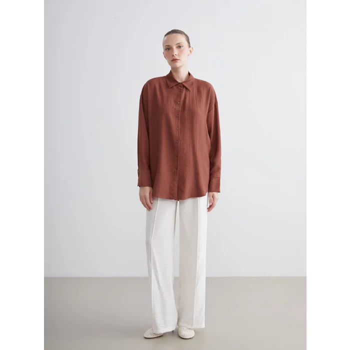 LCWAIKIKI Classic Kahverengi Dokulu Kadın Gömlek