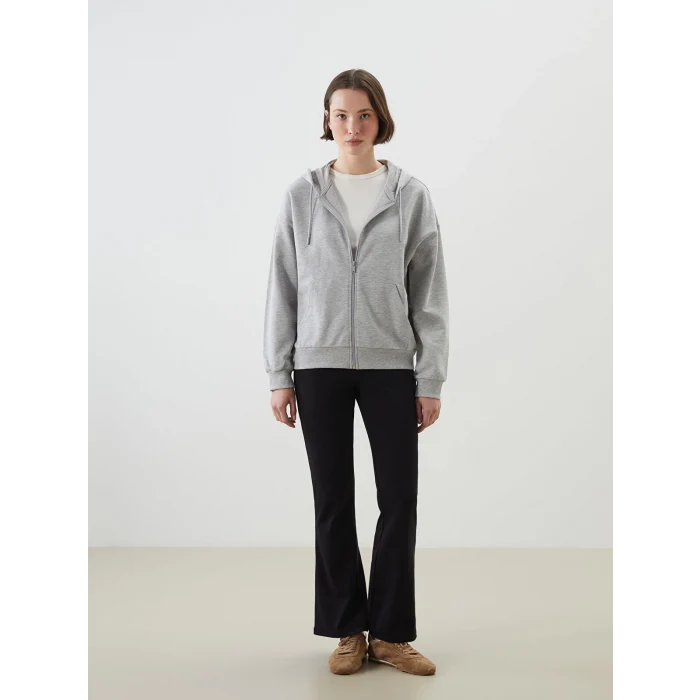 LCWAIKIKI Classic Gri Kapüşonlu Oversize Kadın Fermuarlı Sweatshirt
