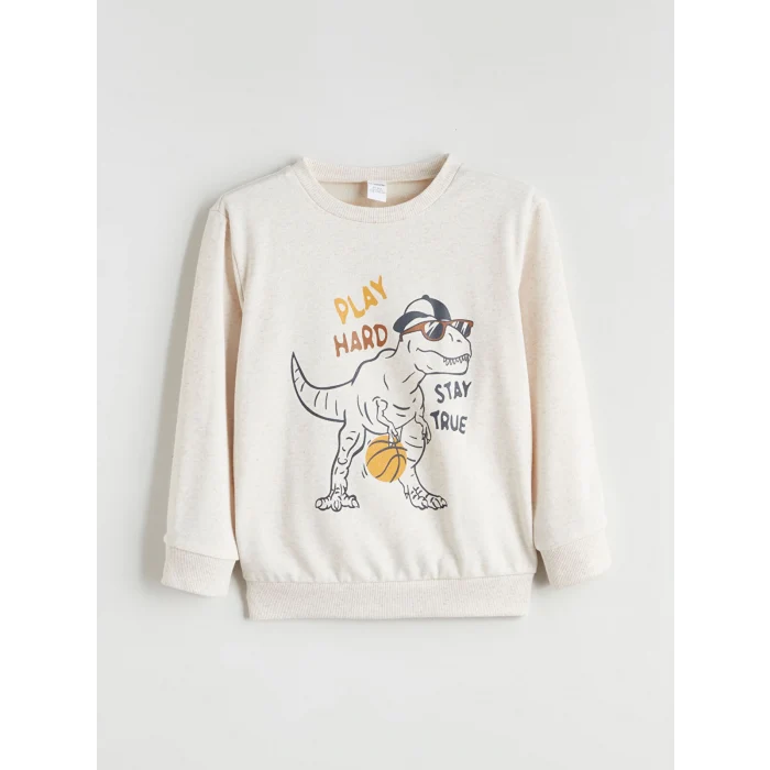 LCW Kids Beyaz Bisiklet Yaka Baskılı Erkek Çocuk Sweatshirt ve Eşofman Alt 2li