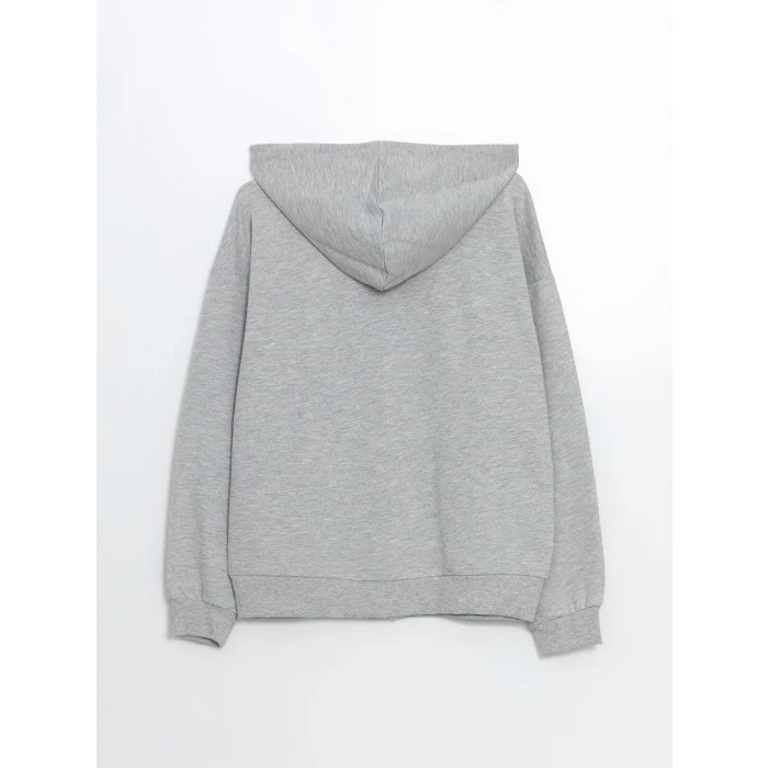 LCWAIKIKI Classic Gri Kapüşonlu Oversize Kadın Fermuarlı Sweatshirt