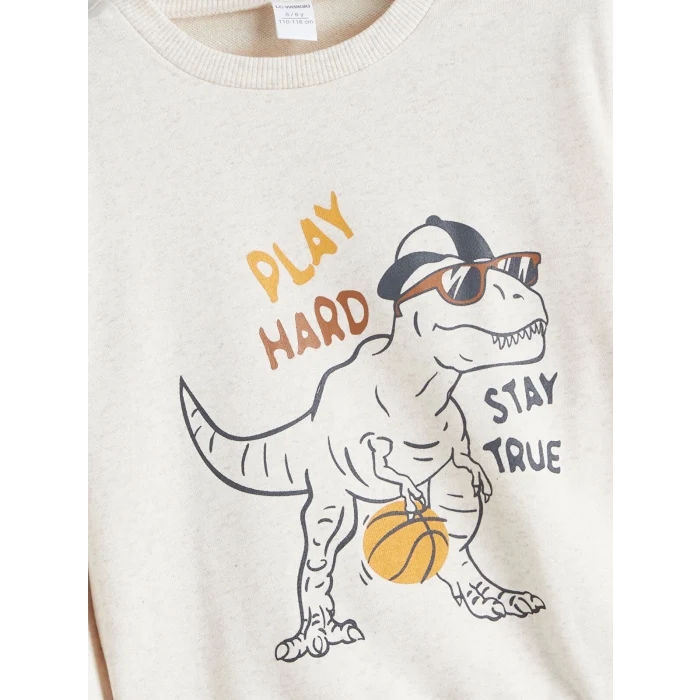 LCW Kids Beyaz Bisiklet Yaka Baskılı Erkek Çocuk Sweatshirt ve Eşofman Alt 2li