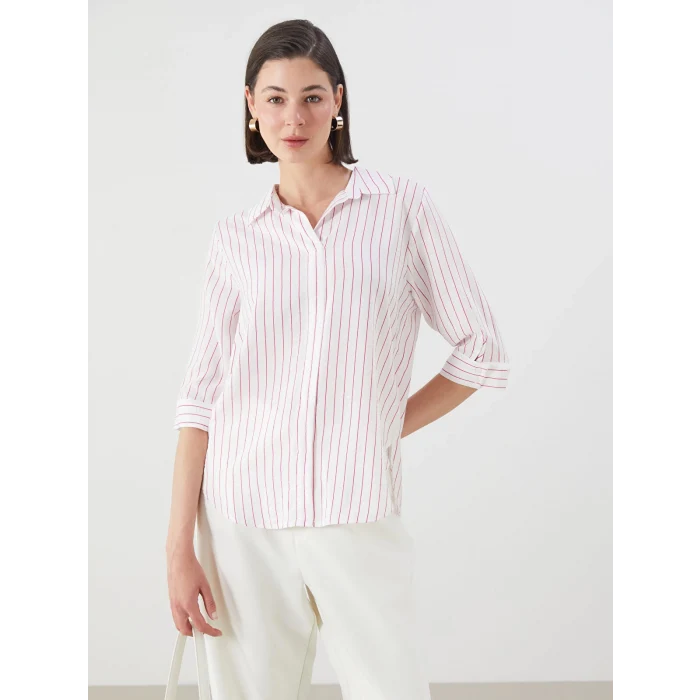 LCWAIKIKI Classic Pembe Çizgili Kadın Gömlek