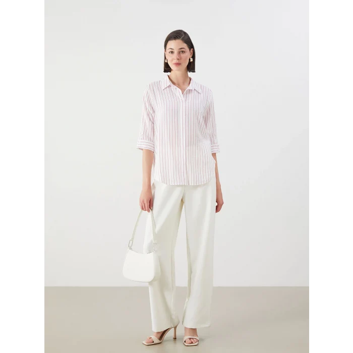 LCWAIKIKI Classic Pembe Çizgili Kadın Gömlek