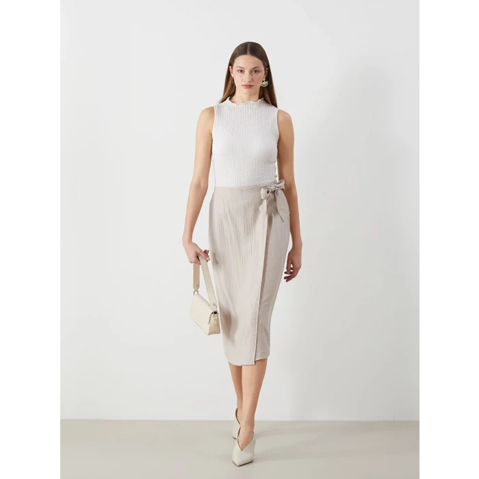 LCWAIKIKI Classic Ekru Beli Lastikli Kadın Etek