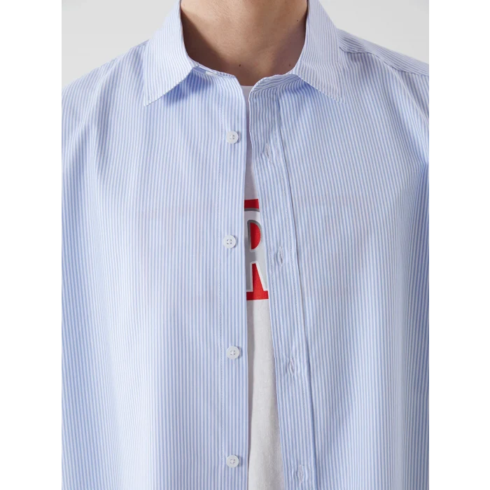 XSIDE Mavi Rahat Kalıp Uzun Kollu Çizgili Erkek Gömlek
