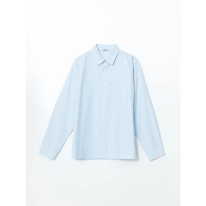 XSIDE Mavi Rahat Kalıp Uzun Kollu Çizgili Erkek Gömlek