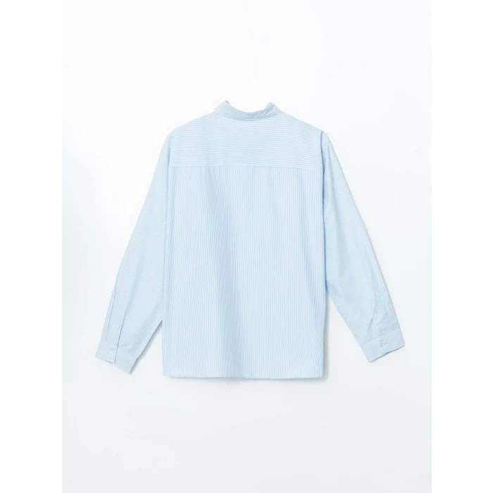 XSIDE Mavi Rahat Kalıp Uzun Kollu Çizgili Erkek Gömlek