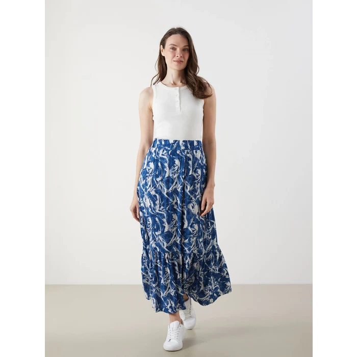 LCW Grace Lacivert Beli Lastikli Desenli A Kesim Etek