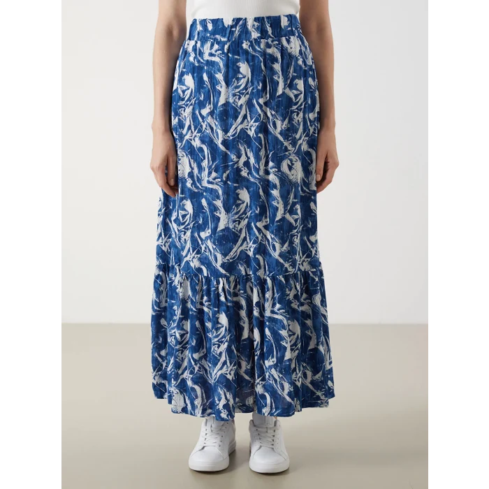 LCW Grace Lacivert Beli Lastikli Desenli A Kesim Etek