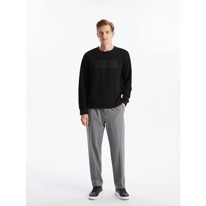LCWAIKIKI Classic Siyah Bisiklet Yaka Uzun Kollu Baskılı Erkek Sweatshirt