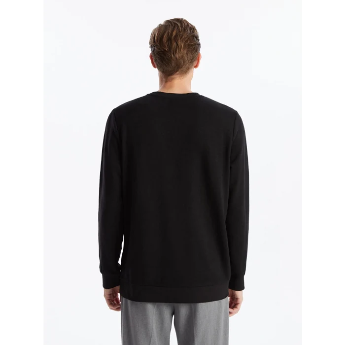 LCWAIKIKI Classic Siyah Bisiklet Yaka Uzun Kollu Baskılı Erkek Sweatshirt