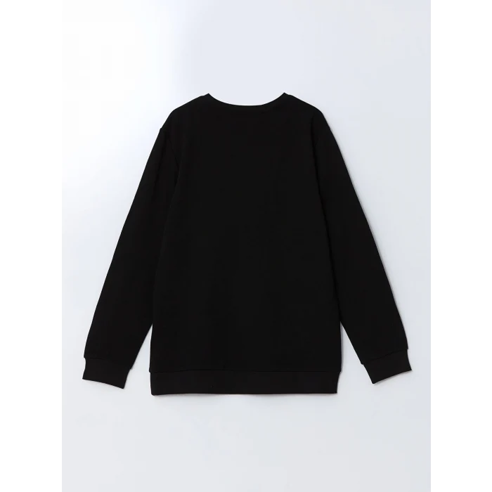 LCWAIKIKI Classic Siyah Bisiklet Yaka Uzun Kollu Baskılı Erkek Sweatshirt