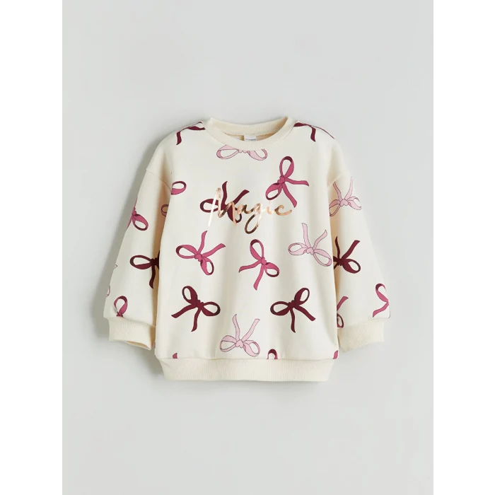 LCW Kids Ekru Fiyonk Baskılı Kız Çocuk Sweatshirt ve Tayt 2li