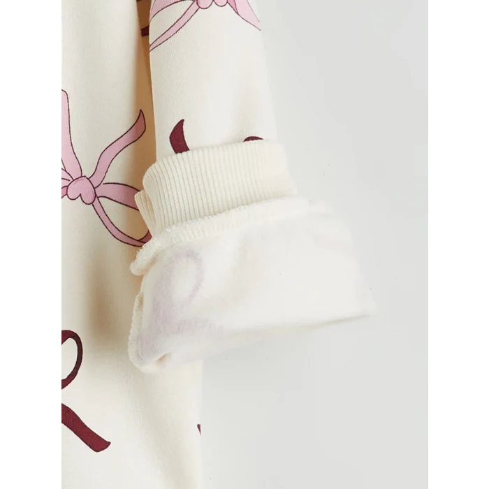 LCW Kids Ekru Fiyonk Baskılı Kız Çocuk Sweatshirt ve Tayt 2li