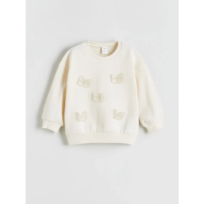 LCW Kids Ekru Kelebek Nakışlı Kız Çocuk Sweatshirt