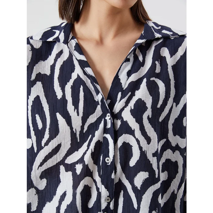 LCW Vision Lacivert Desenli Oversize Kadın Gömlek