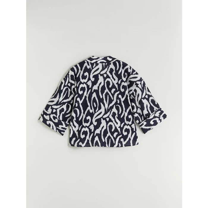 LCW Vision Lacivert Desenli Oversize Kadın Gömlek