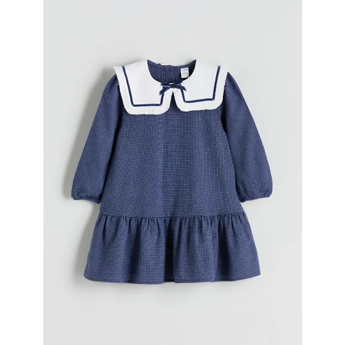 LCW Kids Lacivert Bebe Yaka Ekose Kız Çocuk Elbise